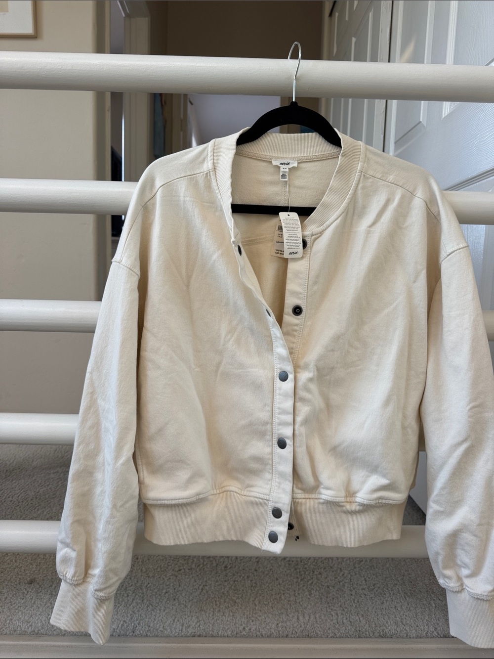 aerie Ivory Snap-Front Bomber Jacket
